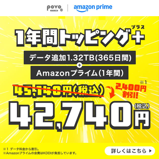 データ追加1.32TB(365日間)+Amazonプライム(1年間)